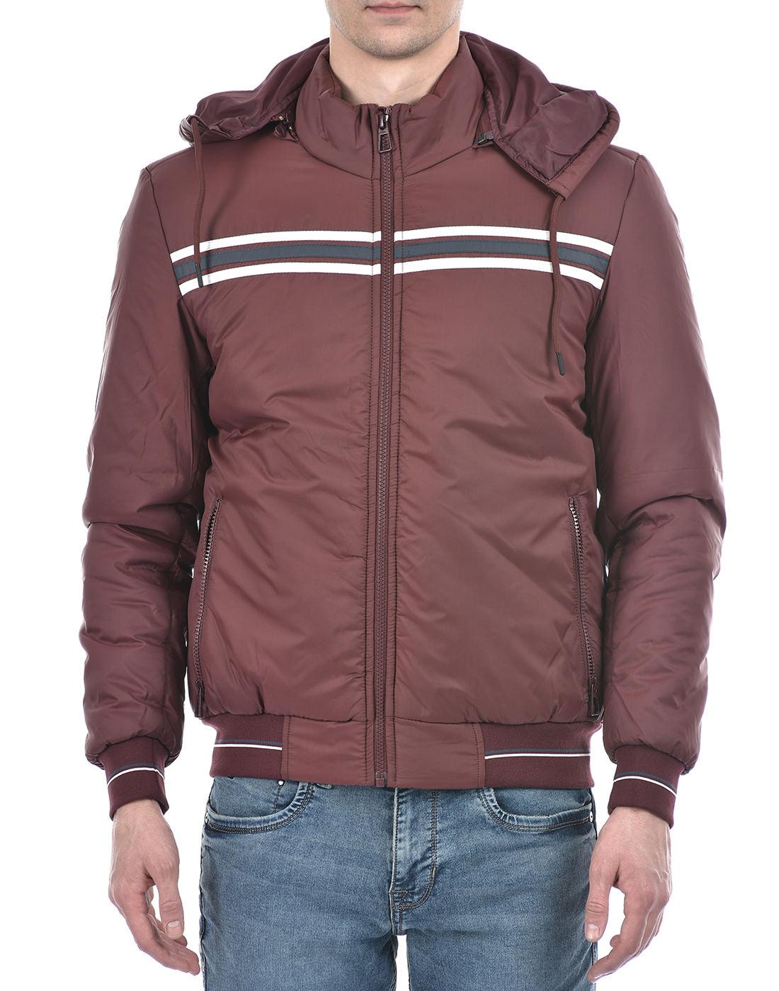 Numero Uno Men Striped Maroon Jacket